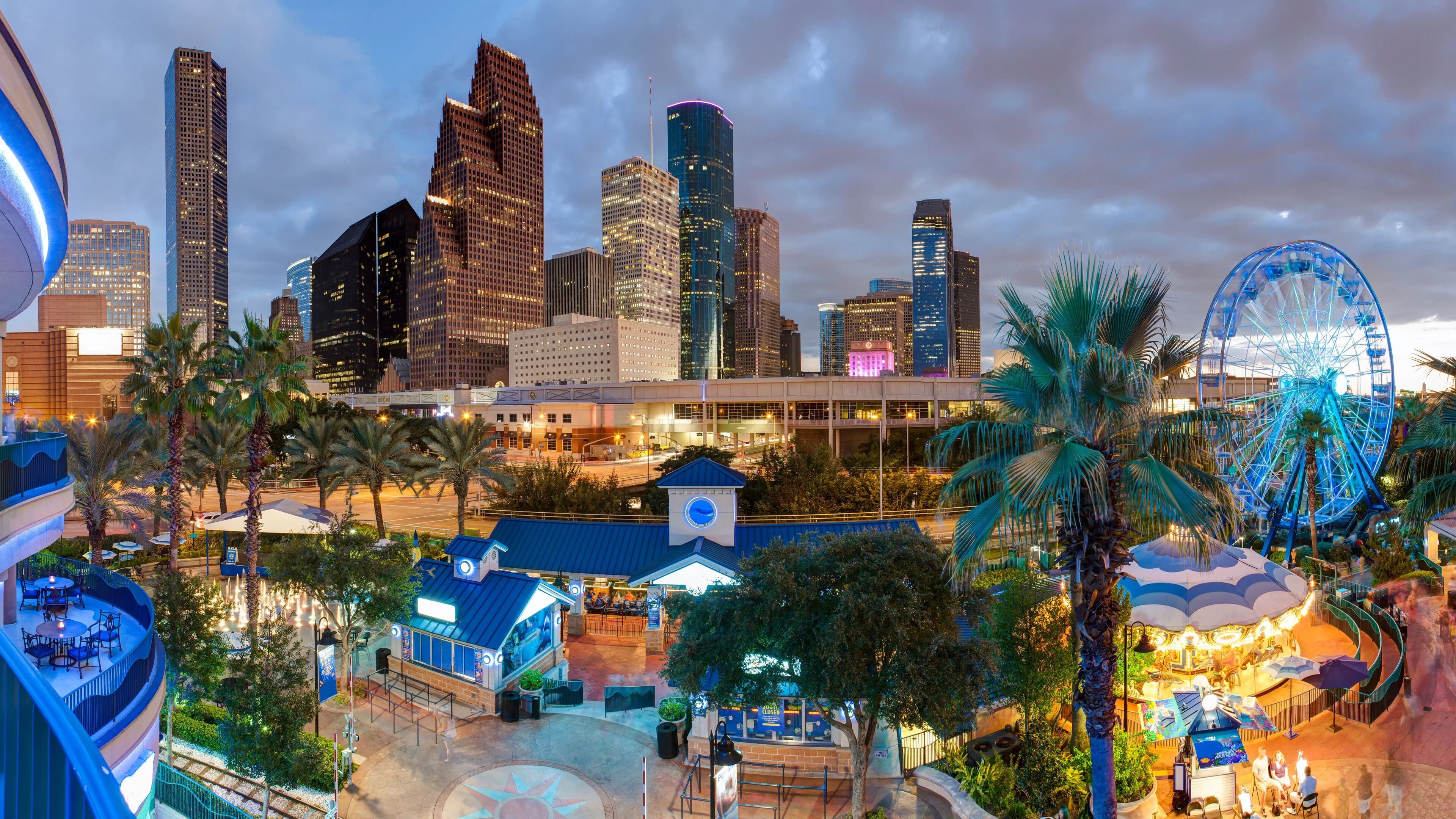 Downtown Houston skyline at dusk